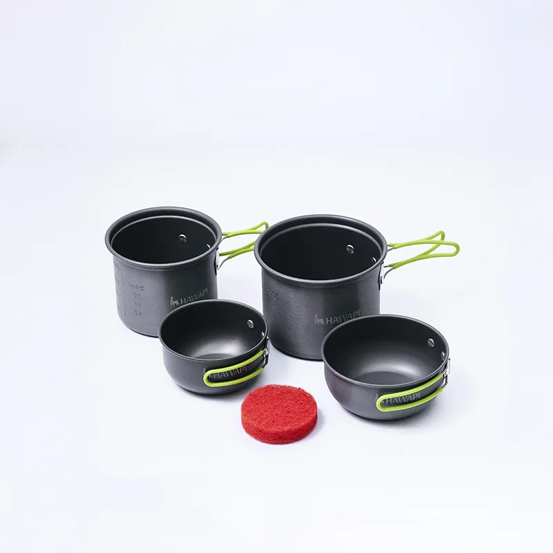 imagem  Conjunto de Panelas Camping 4 Peças Ultraleve Verde Limão - Hawapi